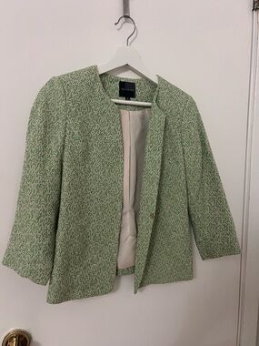 The Limited Light Green Tweed Collarless Blazer